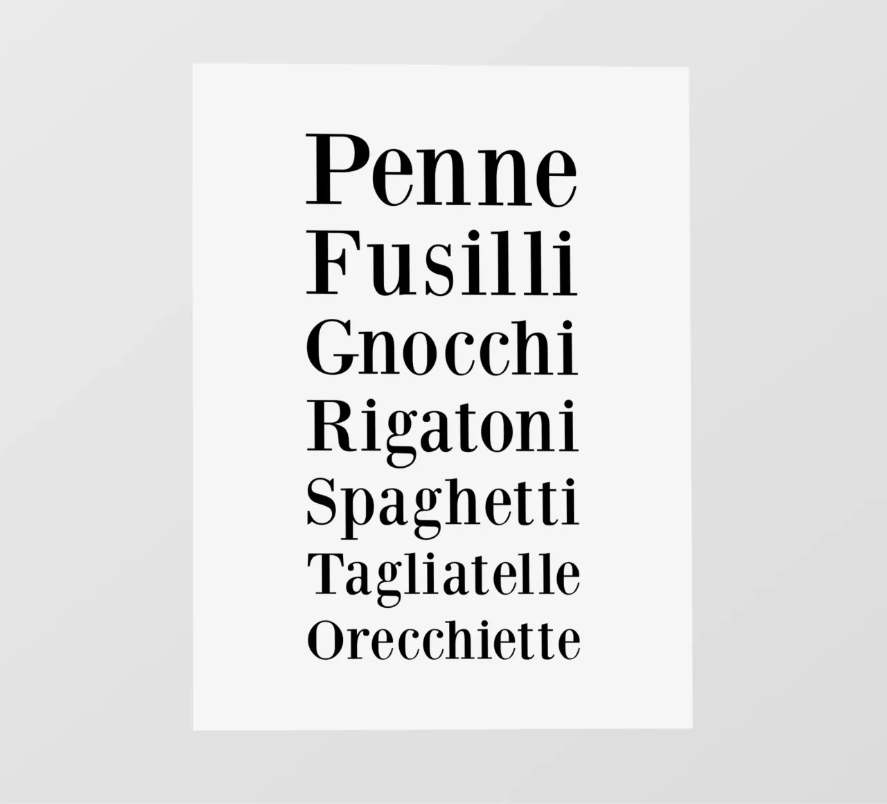 Pasta Types telo in pvc da Typo Designs