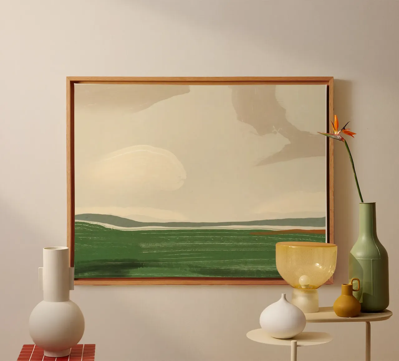 Groot landschap -Zicht en veld canvas met Baklijst van Little Dean