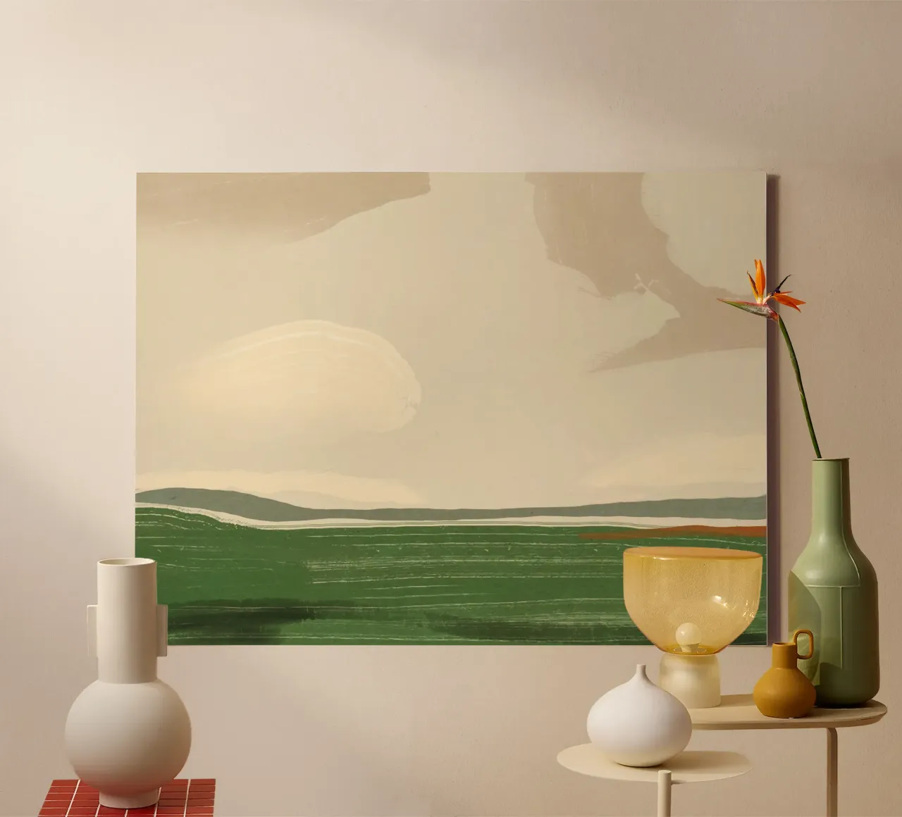 Groot landschap -Zicht en veld canvas met Baklijst van Little Dean