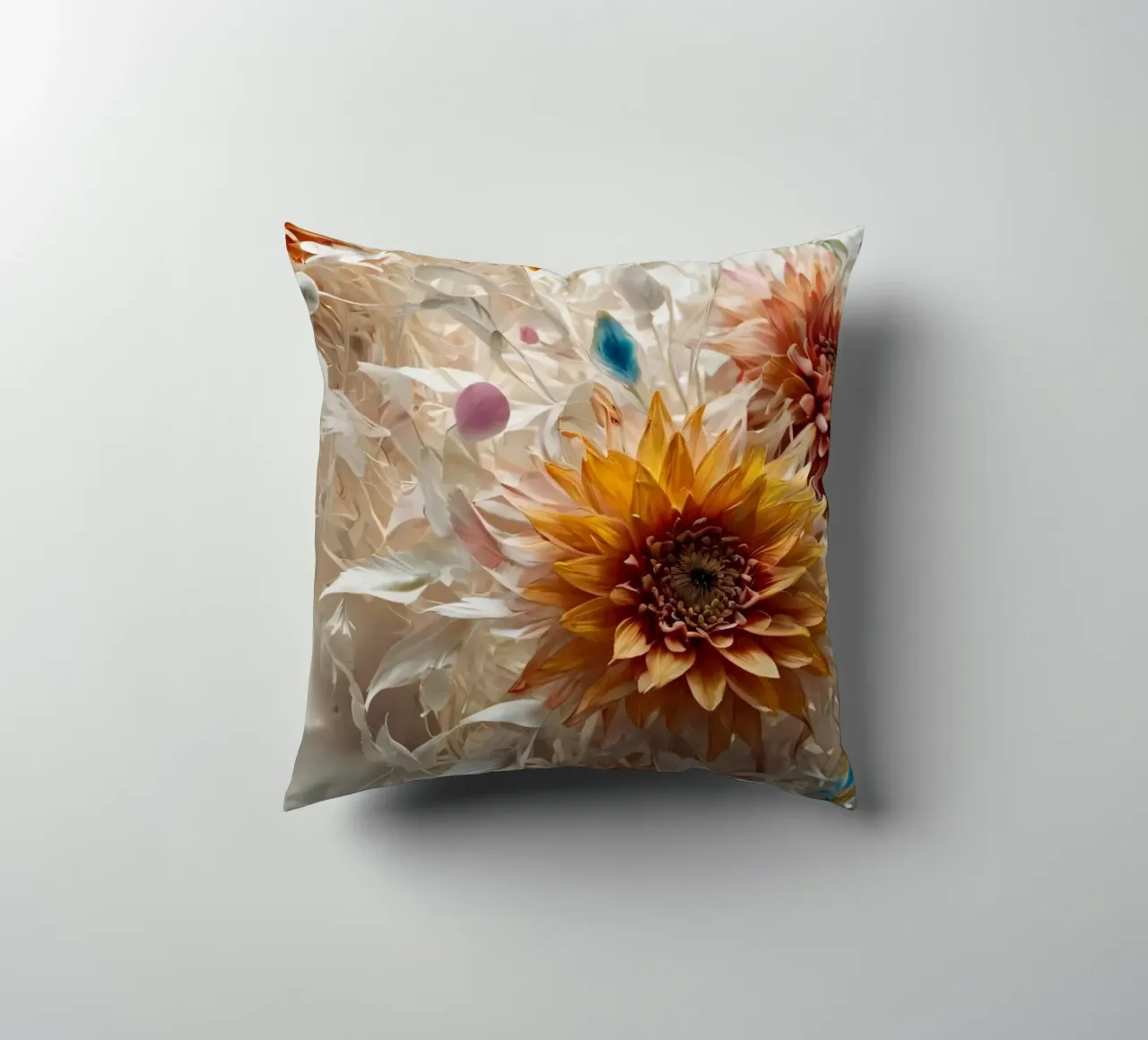 Una tranquilla scultura di donna ornata di fiori vivaci cuscino da DesignDoodle