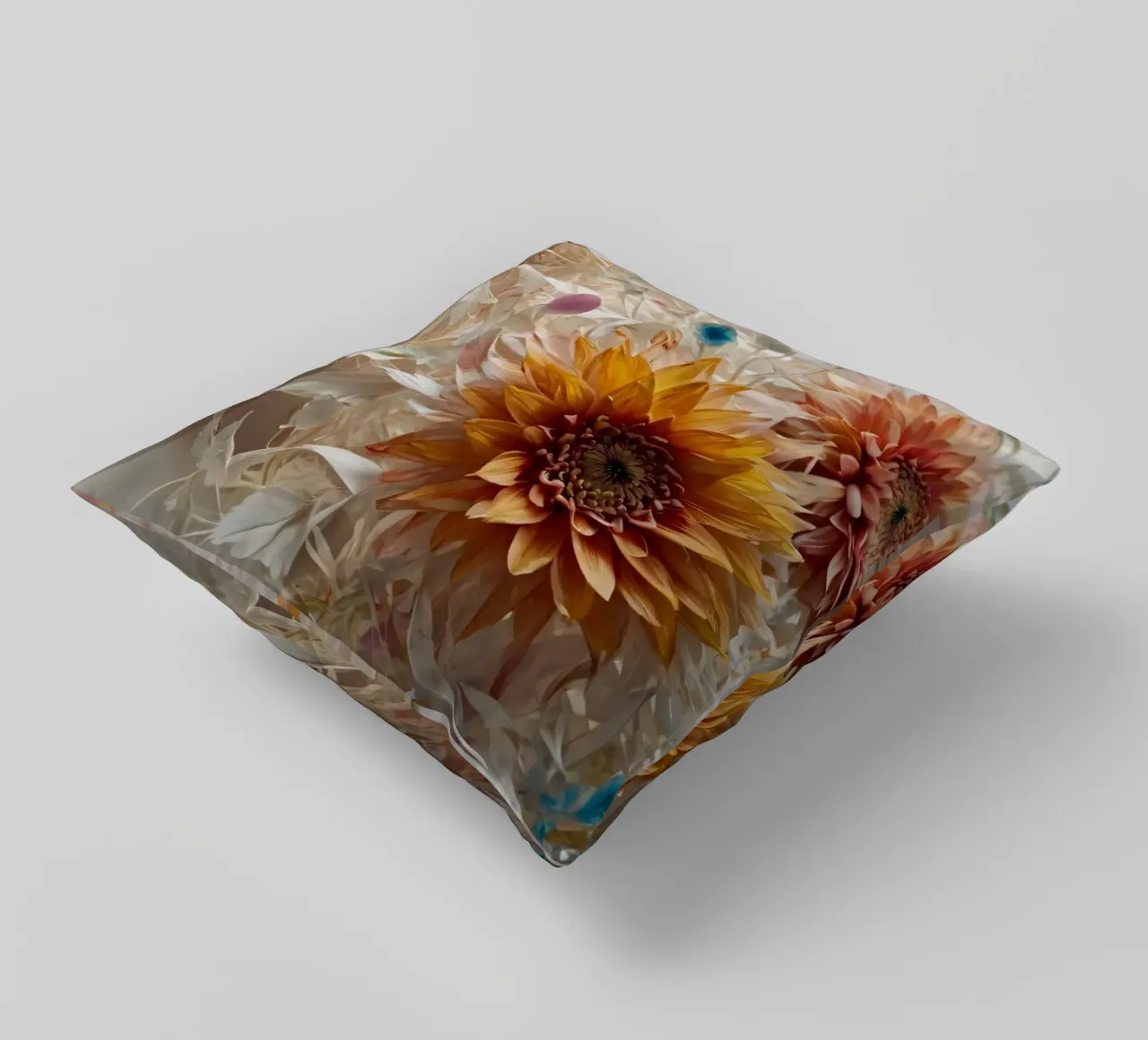 Una tranquilla scultura di donna ornata di fiori vivaci cuscino da DesignDoodle