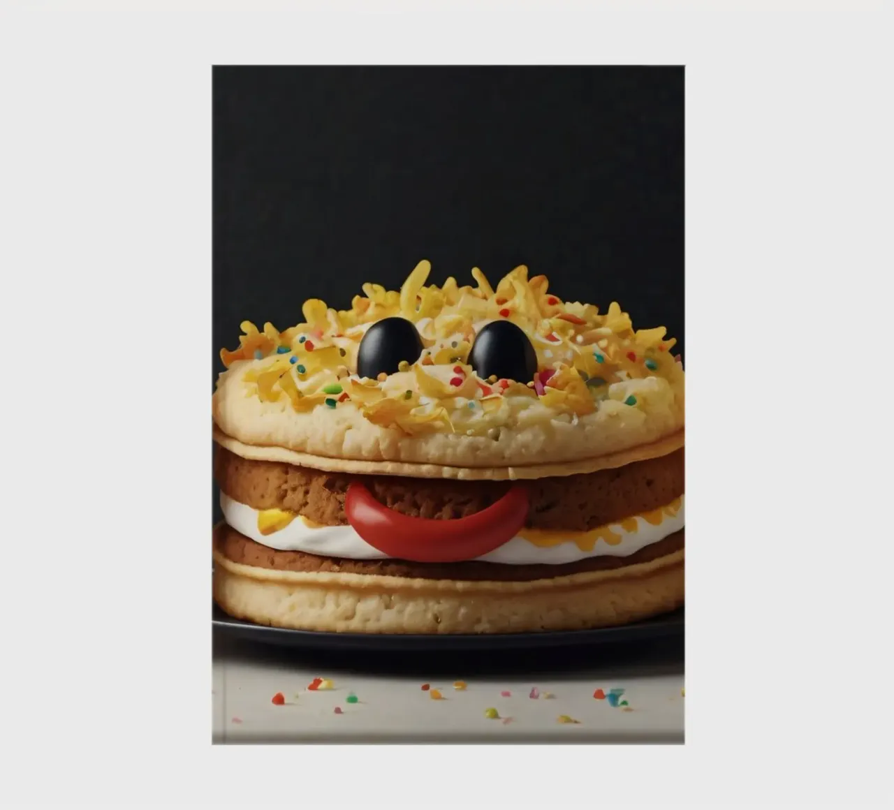 Fun and colorful dessert display featuring a playful burger notebook by DesignDoodle