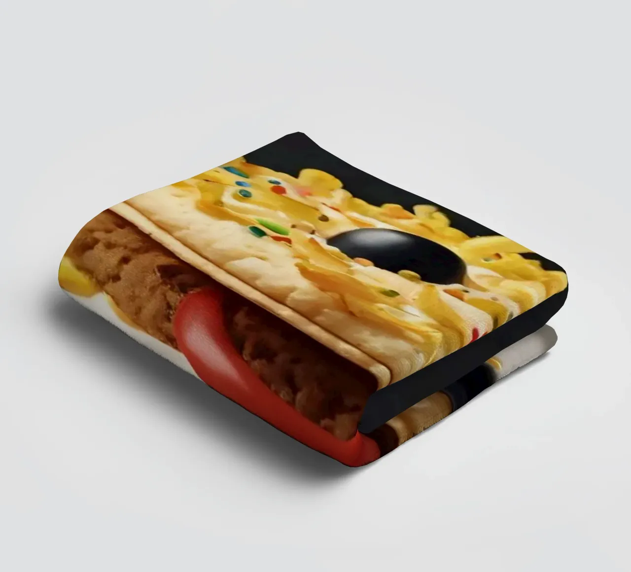 Fun and colorful dessert display featuring a playful burger towel by DesignDoodle