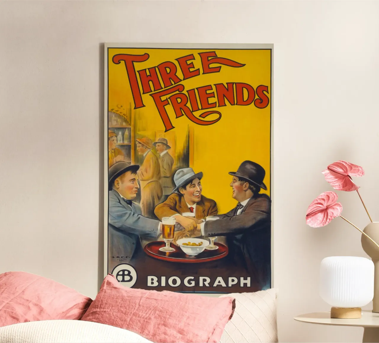 "Tre amici" Pubblicità Biograph d'epoca: Arte nostalgica, retro'... tela con Cornice a cassetta da NorwesClub