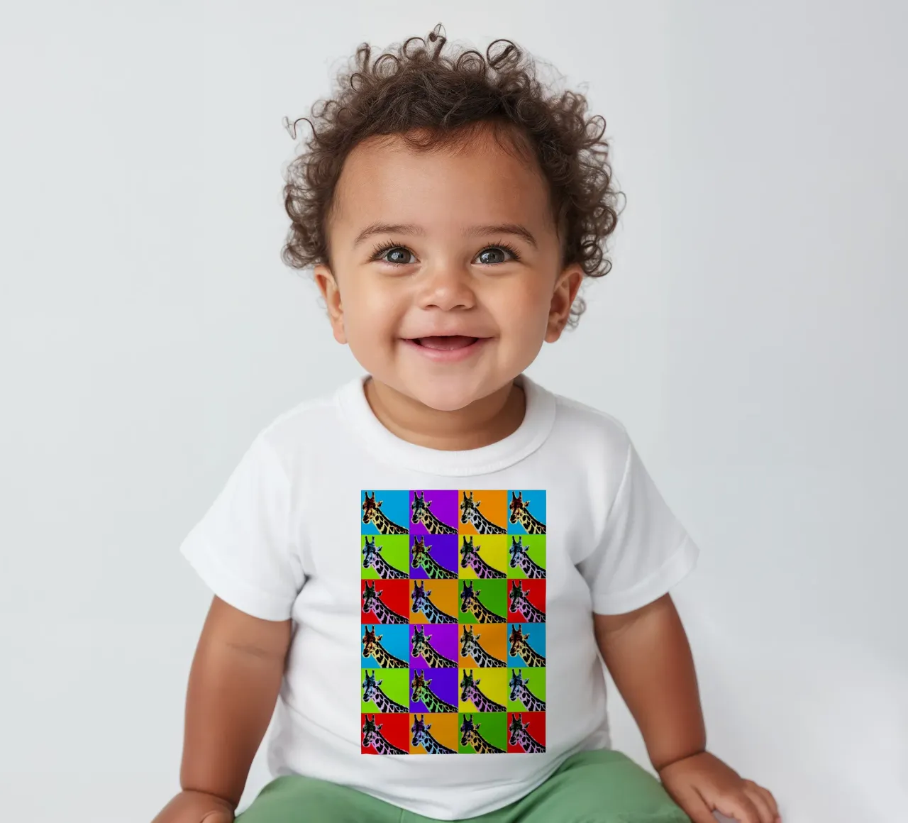 Pop Art Giraffa Grid: Colori audaci, moderno e selvaggio, principi vibranti maglietta neonato da NorwesClub