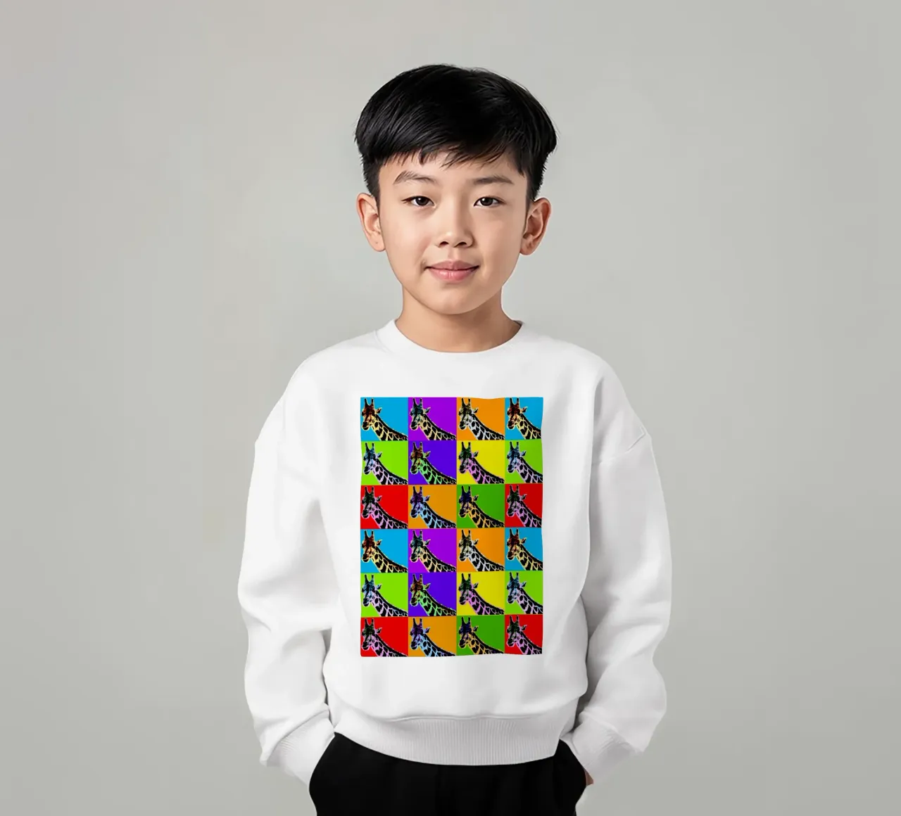 Pop Art Giraffa Grid: Colori audaci, moderno e selvaggio, principi vibranti felpa bambino da NorwesClub