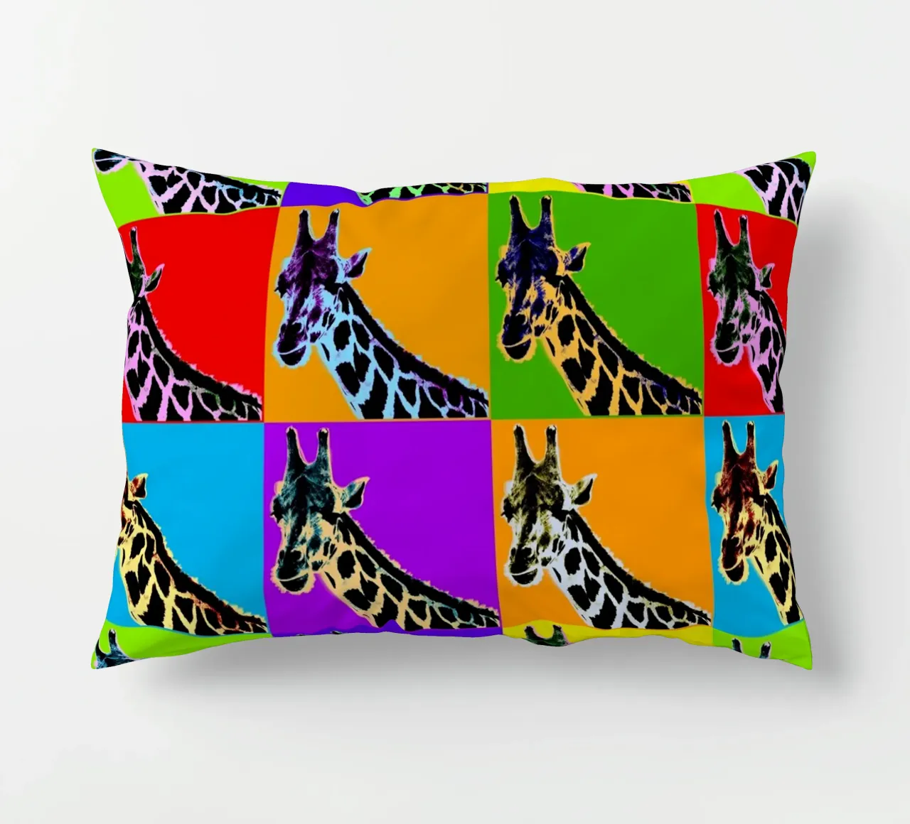 Pop Art Giraffa Grid: Colori audaci, moderno e selvaggio, principi vibranti cuscino da NorwesClub