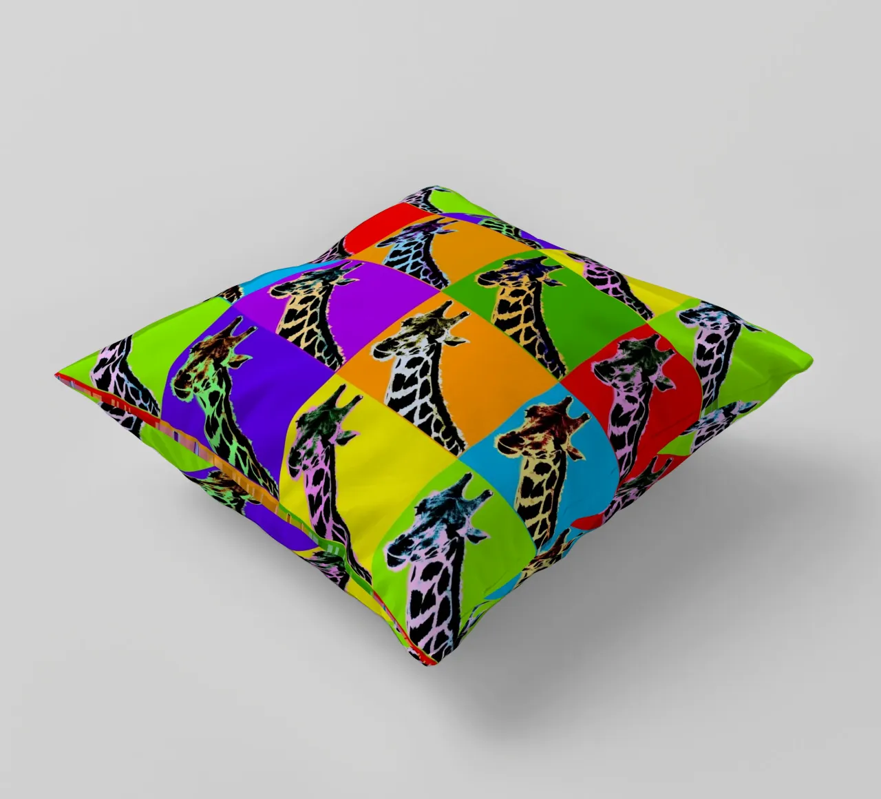 Pop Art Giraffa Grid: Colori audaci, moderno e selvaggio, principi vibranti cuscino da NorwesClub