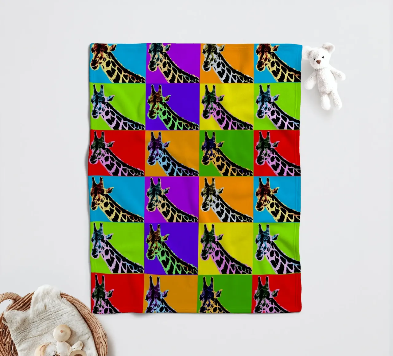 Pop Art Giraffa Grid: Colori audaci, moderno e selvaggio, principi vibranti coperta in pile da NorwesClub