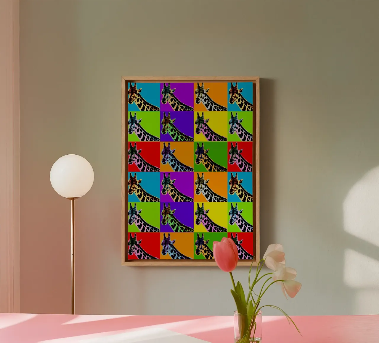 Pop Art Giraffa Grid: Colori audaci, moderno e selvaggio, principi vibranti tela con Cornice a cassetta da NorwesClub
