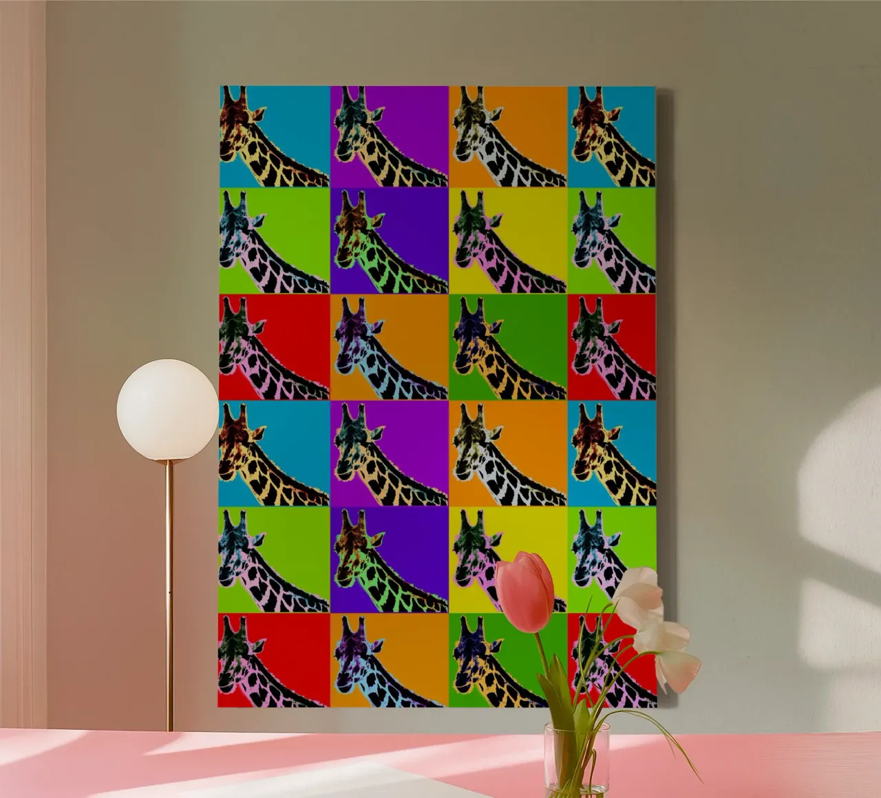 Pop Art Giraffa Grid: Colori audaci, moderno e selvaggio, principi vibranti tela con Cornice a cassetta da NorwesClub