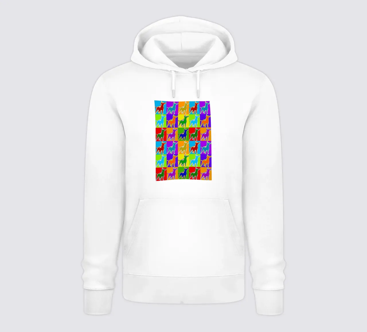 Modello di cavallo Pop Art: Equino vibrante, colori audaci, moderno felpa con cappuccio da NorwesClub