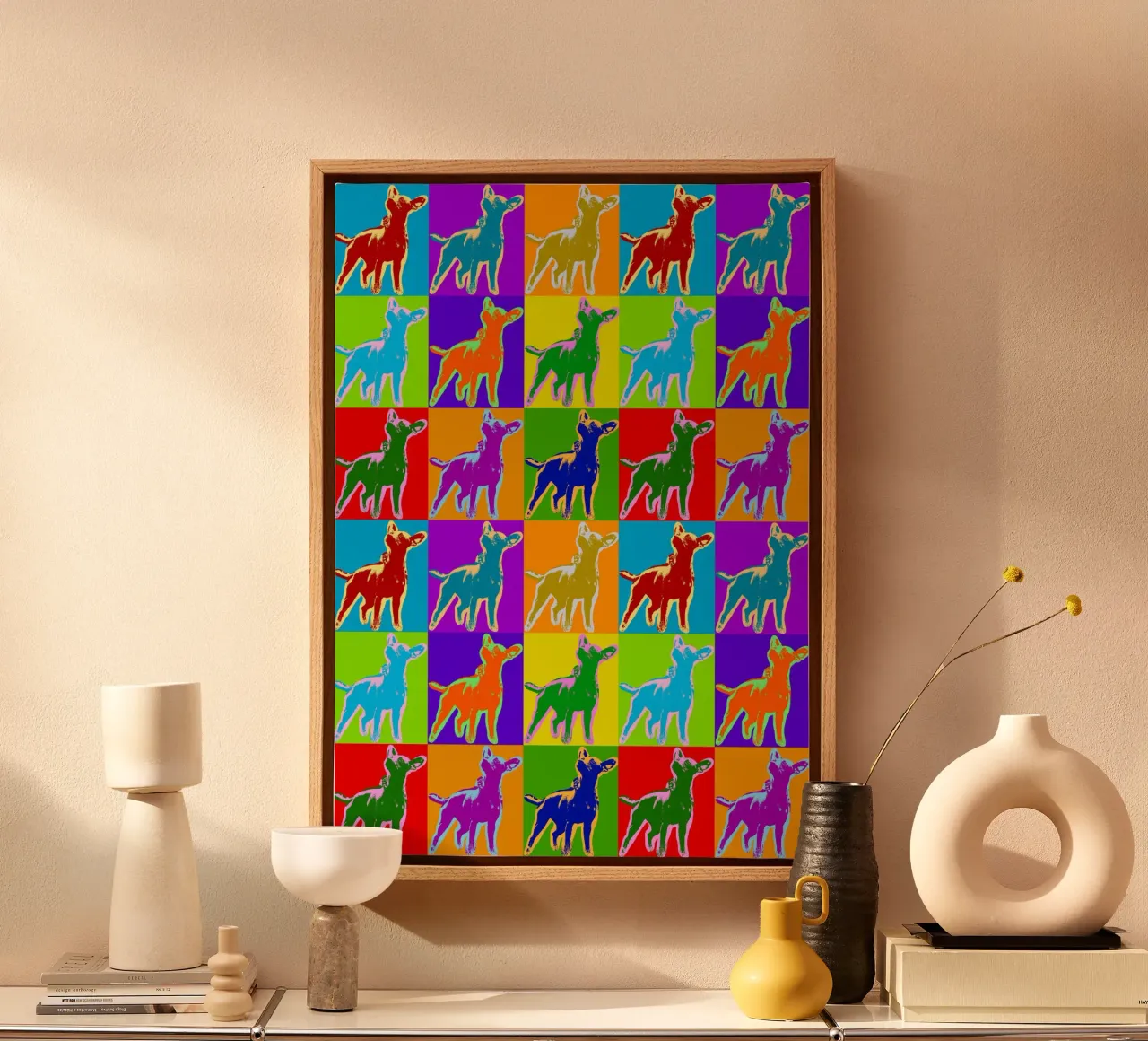 Pop Art Horse Pattern: Vibrant Equine, Bold Colors, Modern canvas with Floater frame by NorwesClub