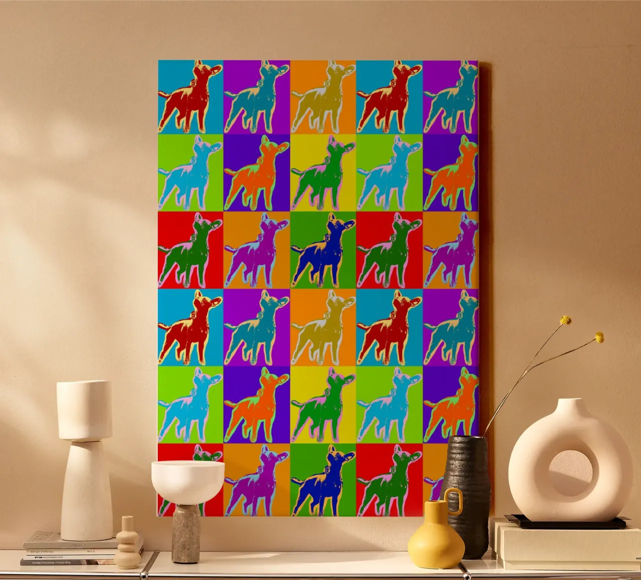Pop Art Horse Pattern: Vibrant Equine, Bold Colors, Modern canvas with Floater frame by NorwesClub