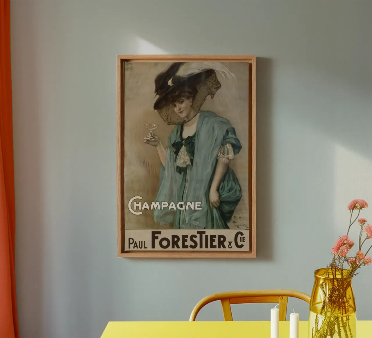 Paul Forestier Champagne Vintage Art Nouveau Poster Print tela con Cornice a cassetta da NorwesClub