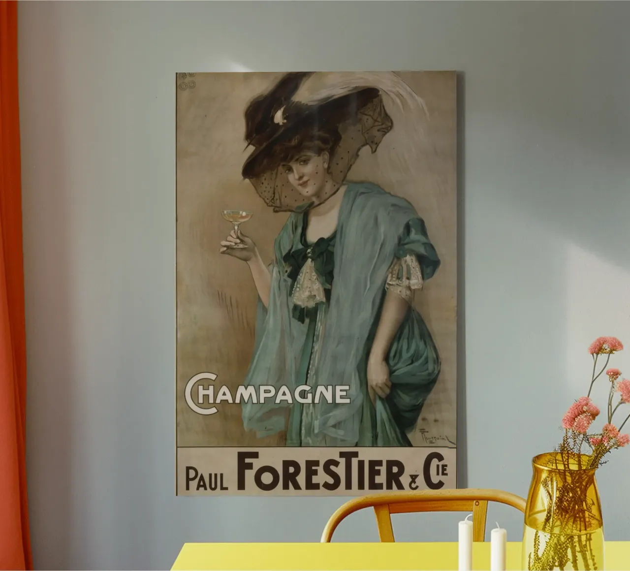 Paul Forestier Champagne Vintage Art Nouveau Poster Print tela con Cornice a cassetta da NorwesClub