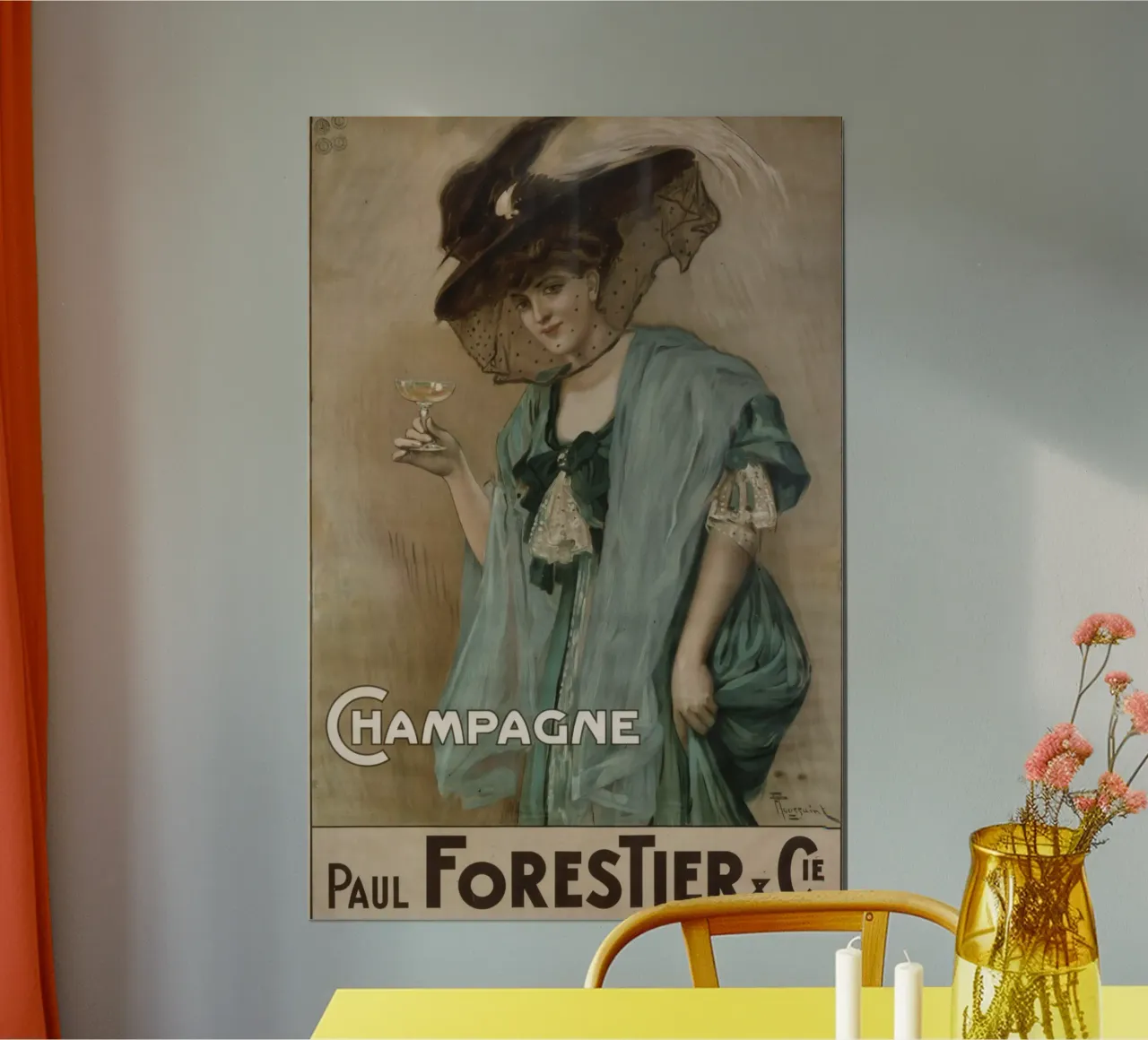 Paul Forestier Champagne Vintage Art Nouveau Poster Print poster con telaio in alluminio da NorwesClub