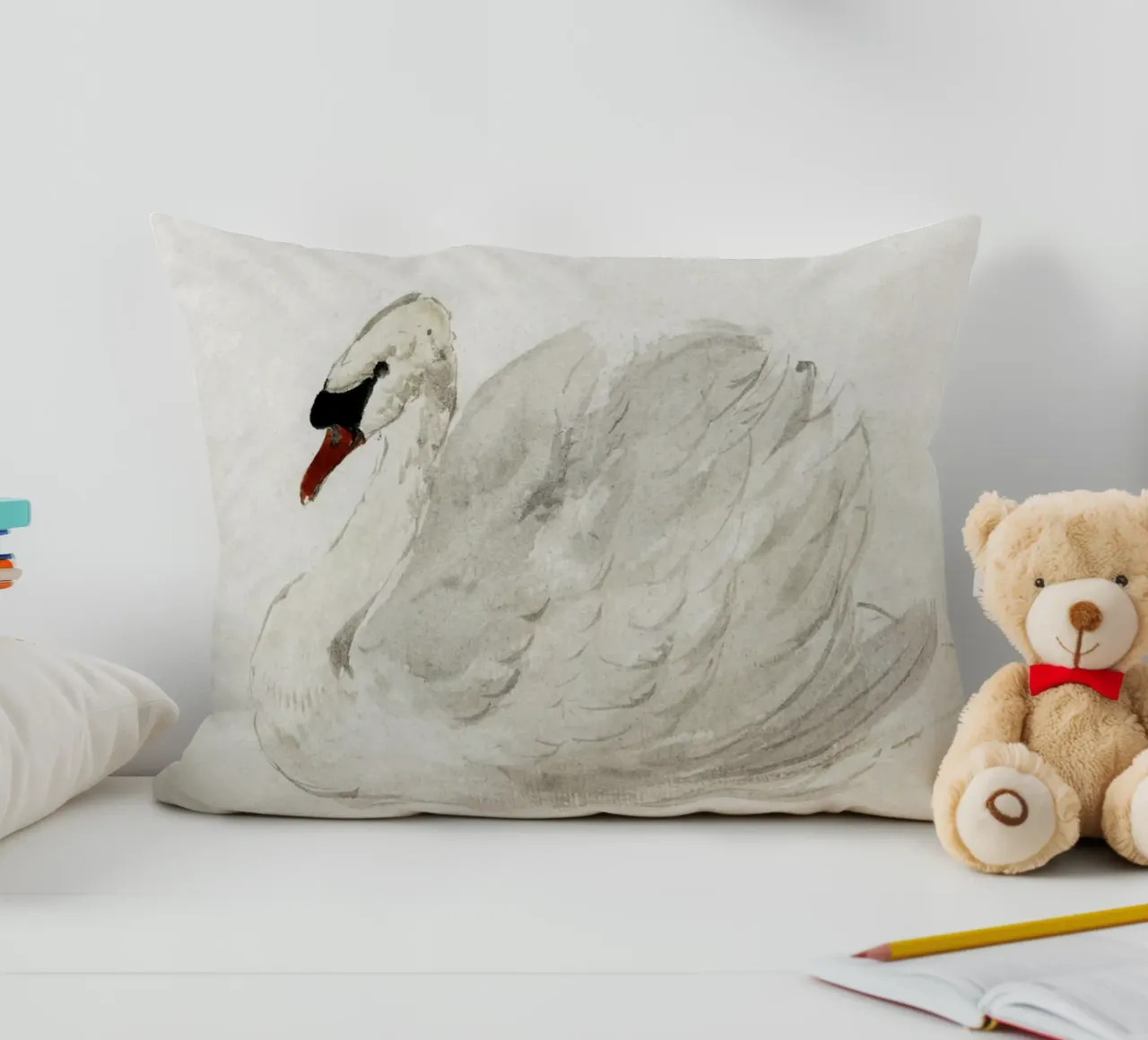 Cygne gracieux aquarelle classique faune et flore Print coussin de NorwesClub