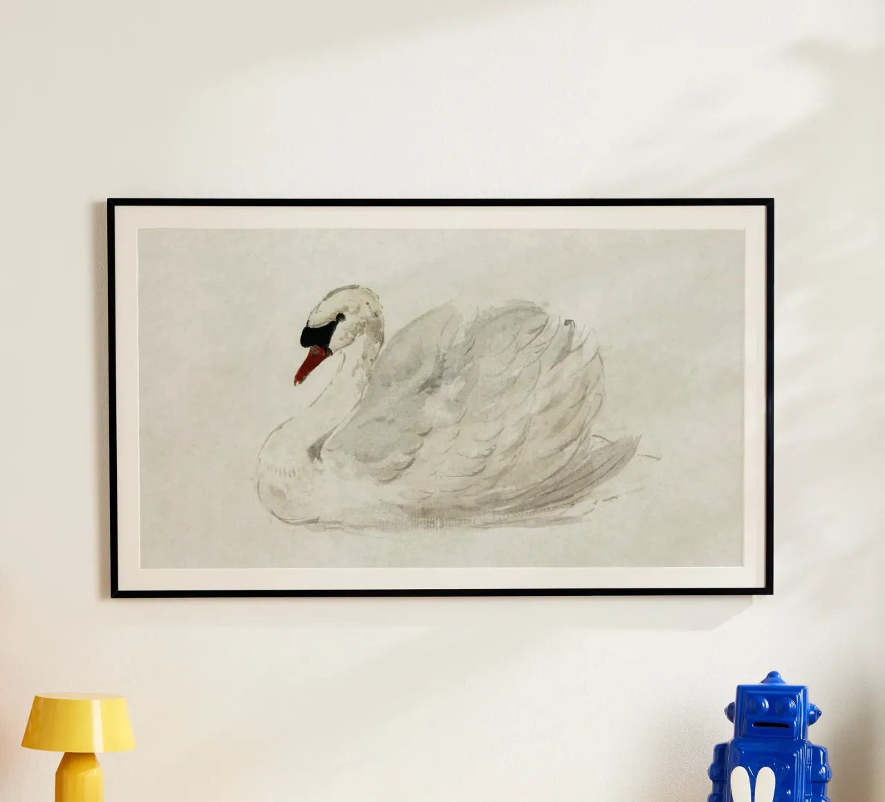 Cygne gracieux aquarelle classique faune et flore Print poster avec cadre en bois de NorwesClub