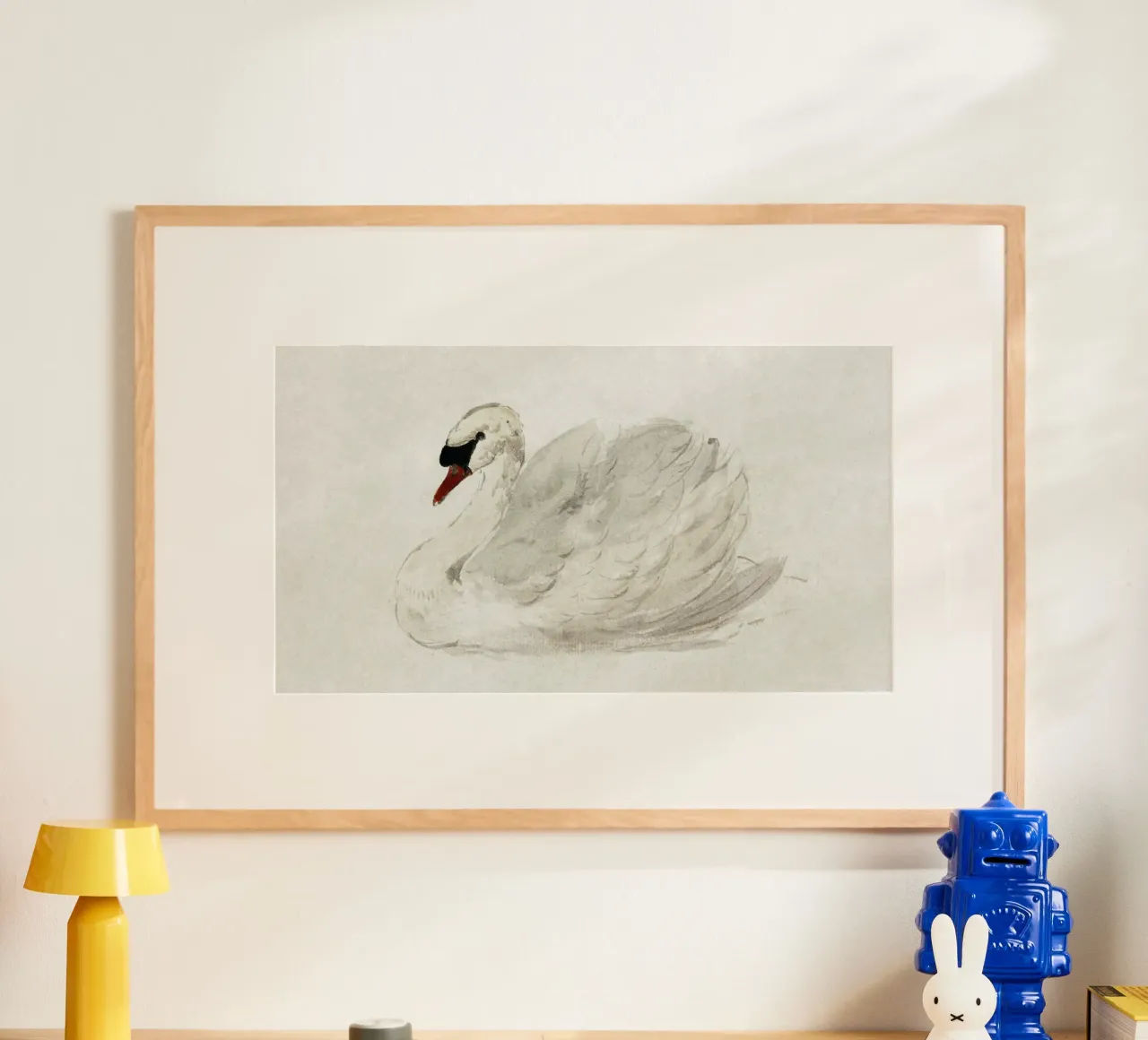 Cygne gracieux aquarelle classique faune et flore Print poster avec cadre en bois de NorwesClub