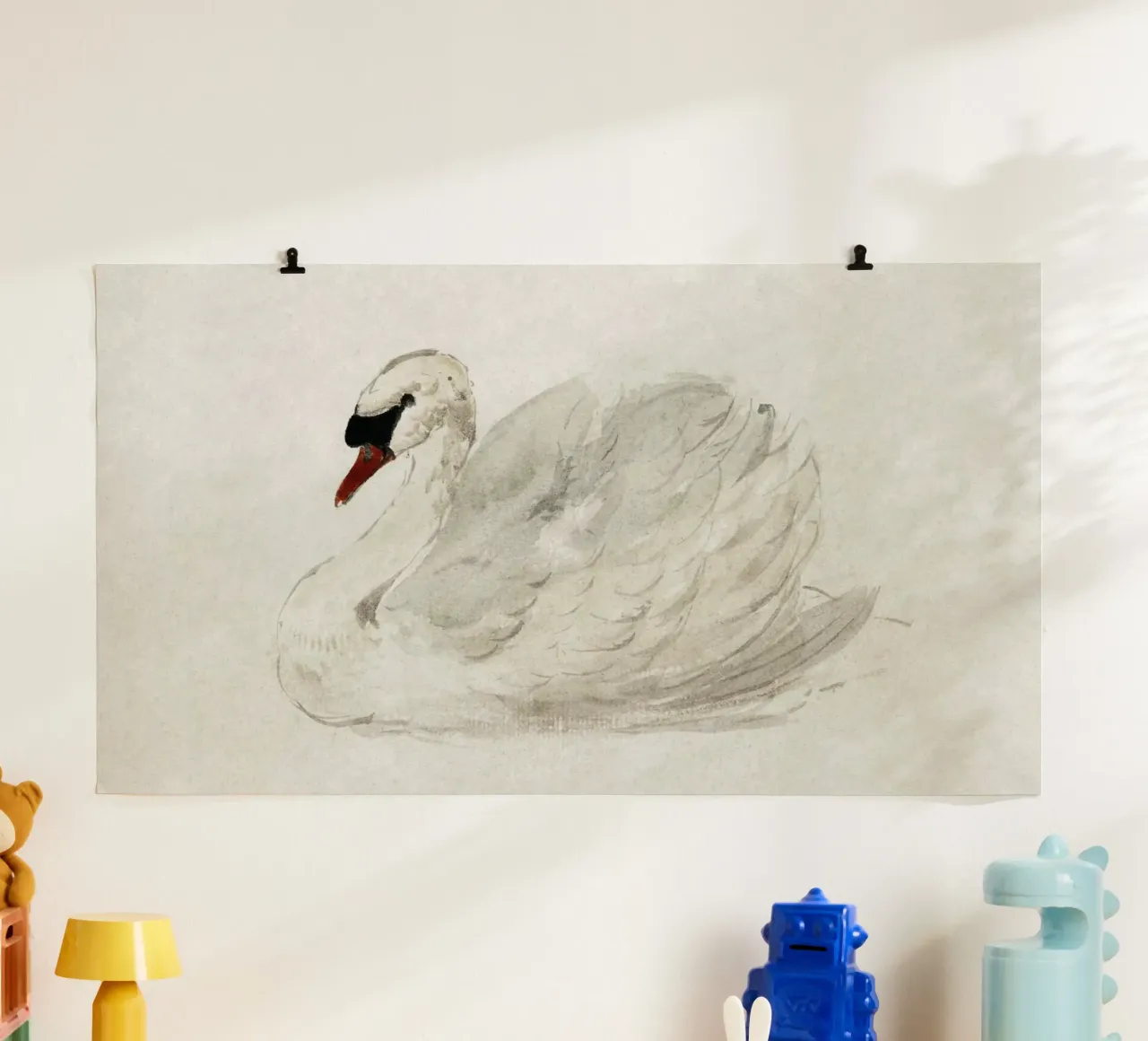 Cygne gracieux aquarelle classique faune et flore Print poster avec cadre en bois de NorwesClub