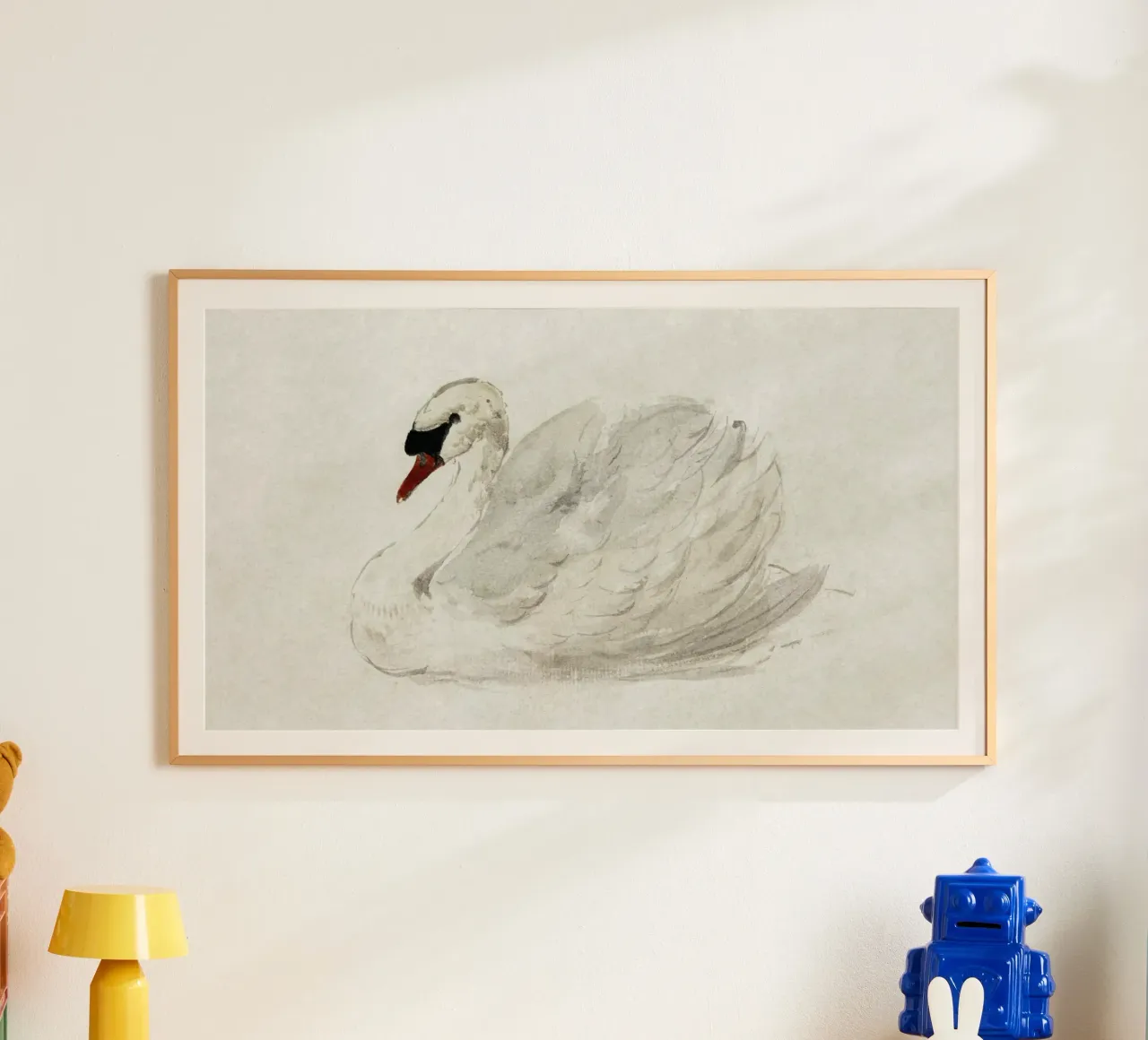 Cygne gracieux aquarelle classique faune et flore Print poster avec cadre en bois de NorwesClub