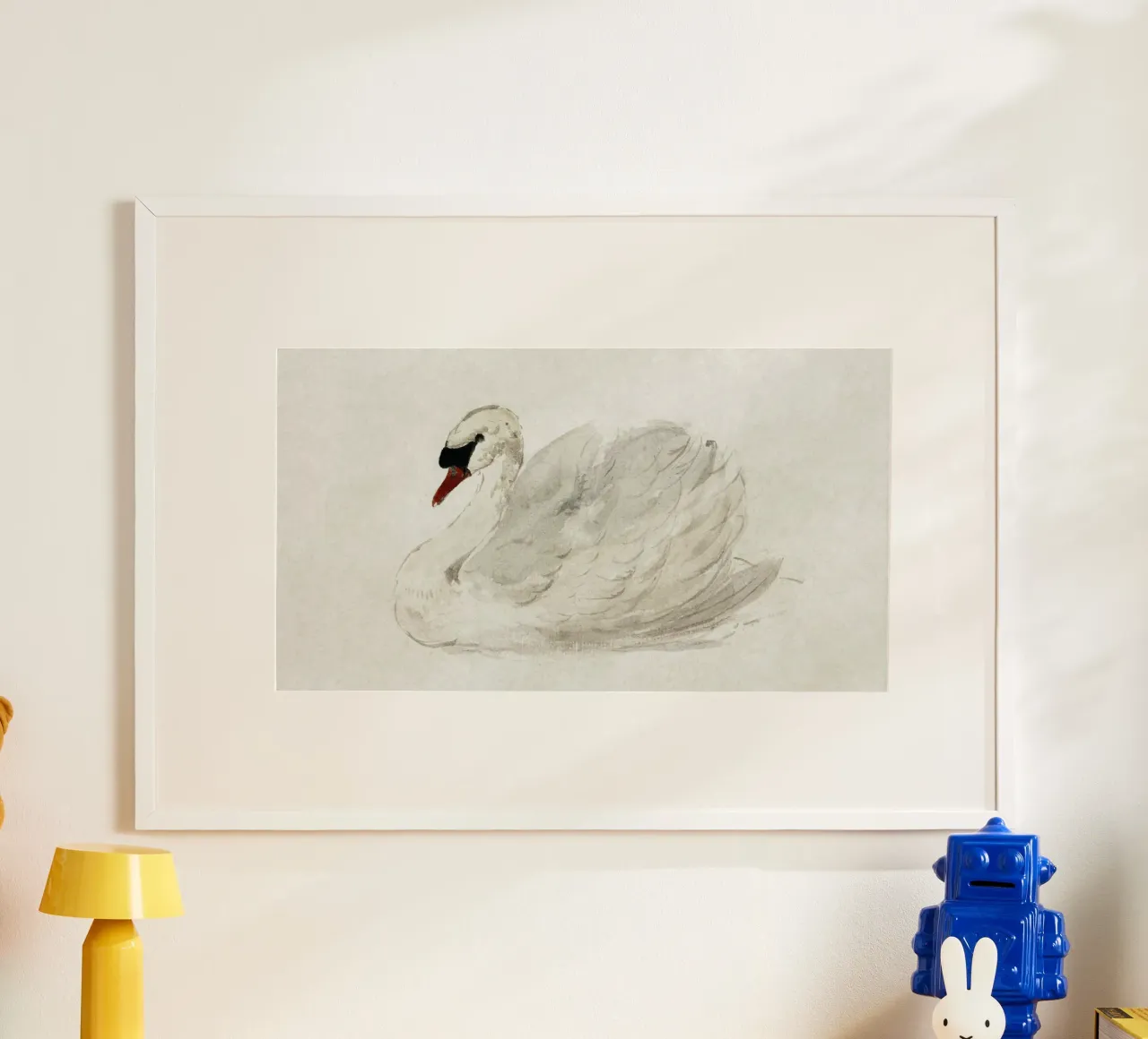 Cygne gracieux aquarelle classique faune et flore Print poster avec cadre en bois de NorwesClub