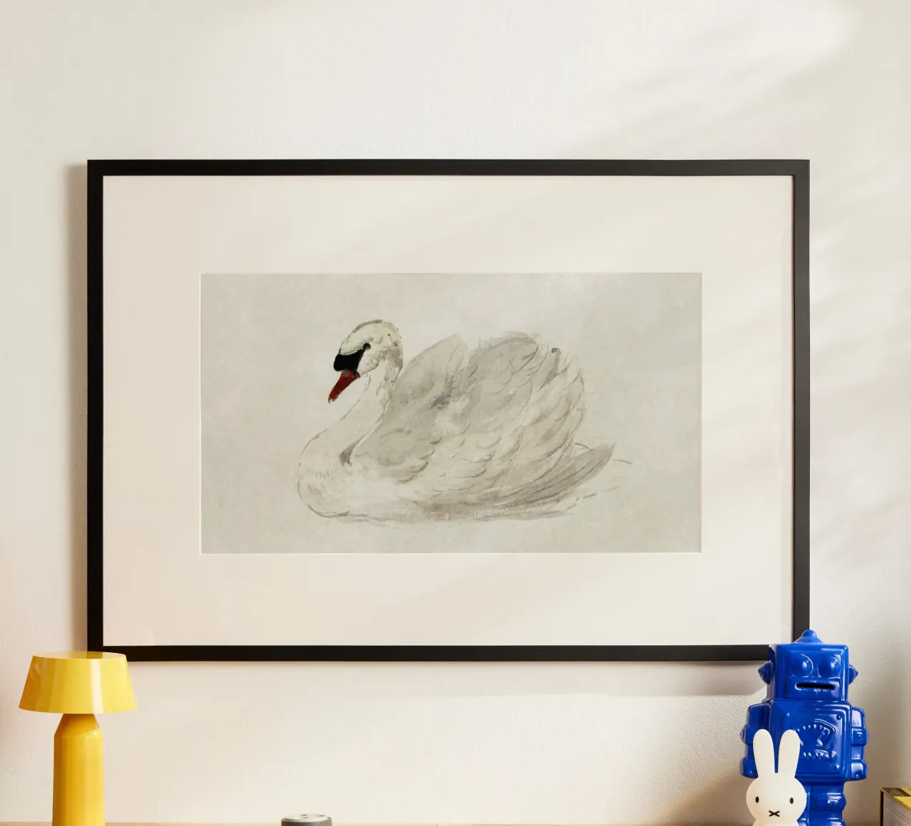 Cygne gracieux aquarelle classique faune et flore Print poster avec cadre en bois de NorwesClub