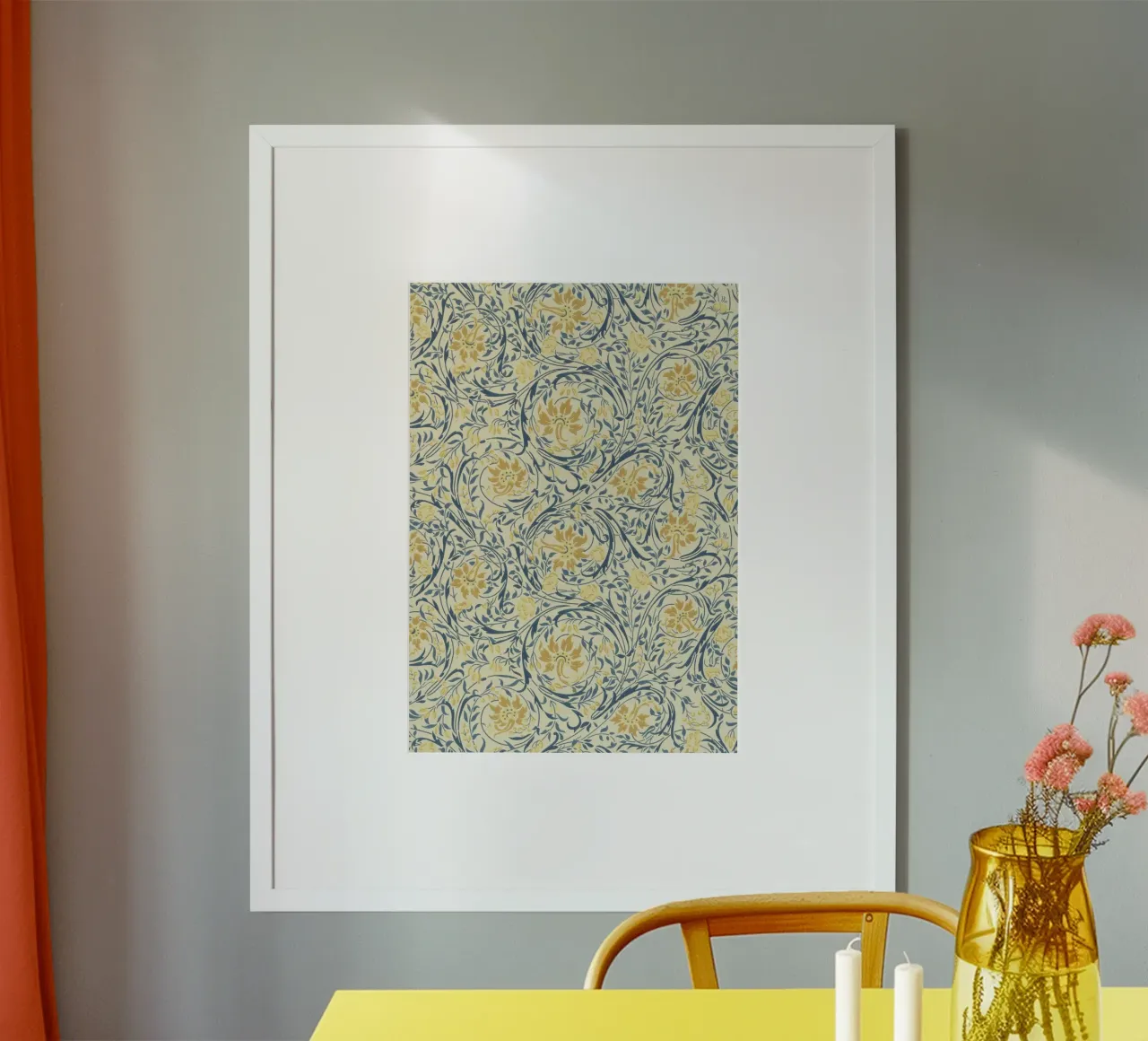 William Morris : motif floral jaune et bleu Arts & Crafts P poster de NorwesClub