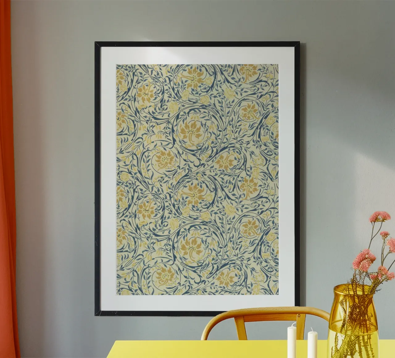 William Morris : motif floral jaune et bleu Arts & Crafts P poster de NorwesClub