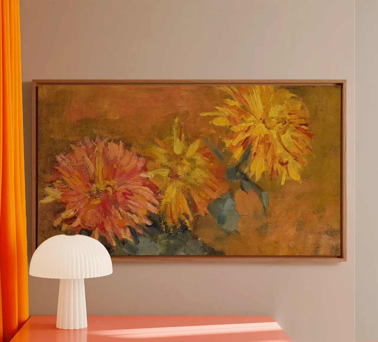 Piet Mondrian: Impressionistische Chrysanthemen Floraler Kunstdruck Leinwand mit Schattenfugenrahmen von NorwesClub