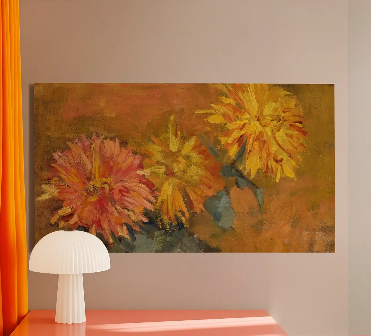 Piet Mondrian: Impressionistische Chrysanthemen Floraler Kunstdruck Leinwand mit Schattenfugenrahmen von NorwesClub