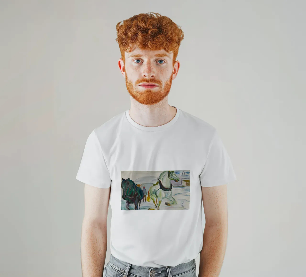 Edvard Munch: Cavalli espressionisti in un paesaggio di neve Arte Pri t-shirt da NorwesClub