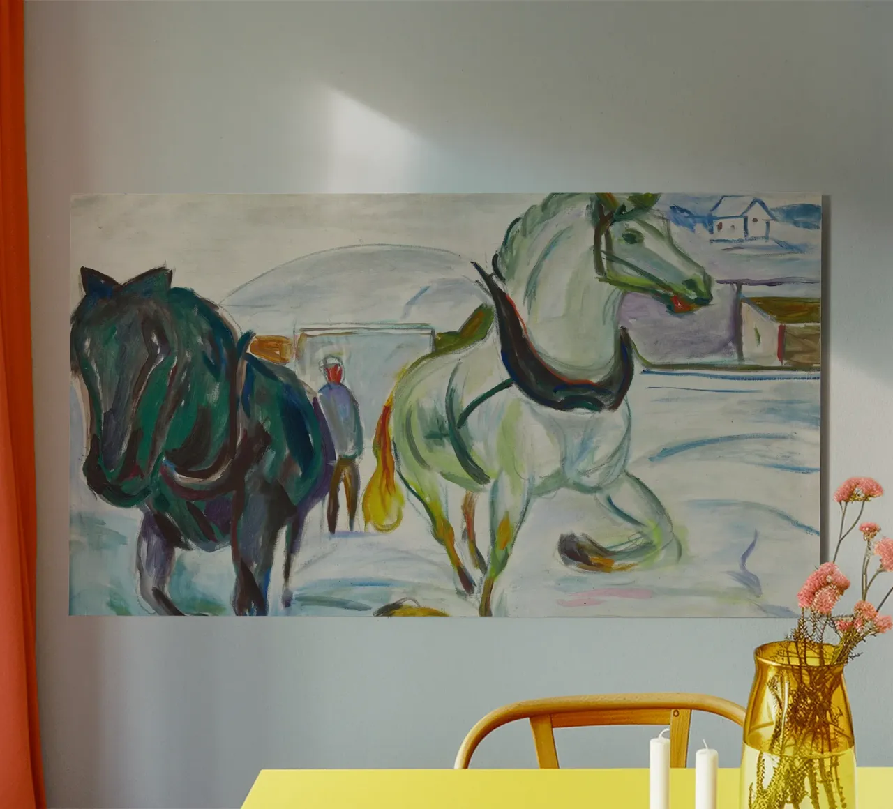 Edvard Munch: Cavalli espressionisti in un paesaggio di neve Arte Pri alluminio dibond da NorwesClub