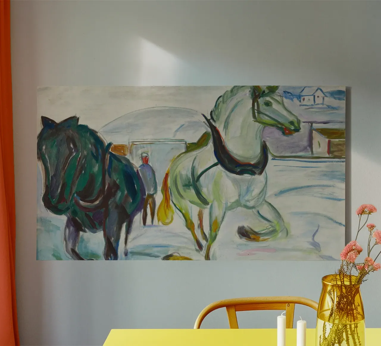Edvard Munch: Expressionistische Paarden in Sneeuw Landschapskunst Pri canvas van NorwesClub