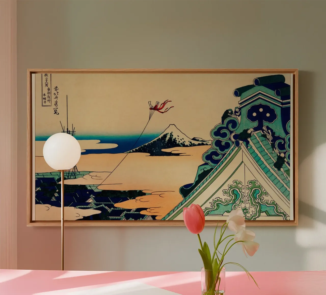 Hokusai: Tempio di Asakusa, serenità Ukiyo-e, Giappone, Monte Fuji tela con Cornice a cassetta da NorwesClub