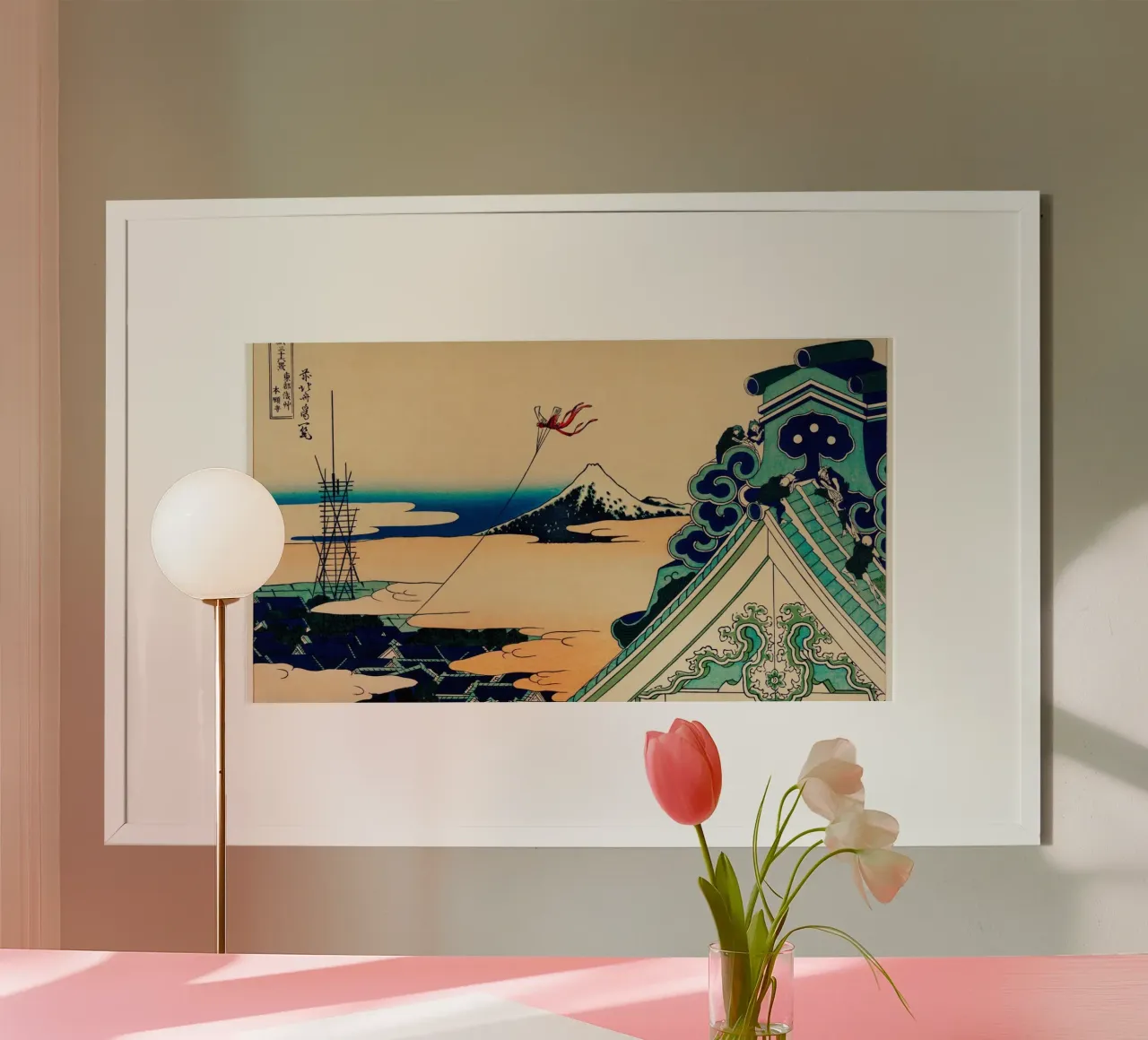 Hokusai: Tempio di Asakusa, serenità Ukiyo-e, Giappone, Monte Fuji poster con telaio in legno da NorwesClub