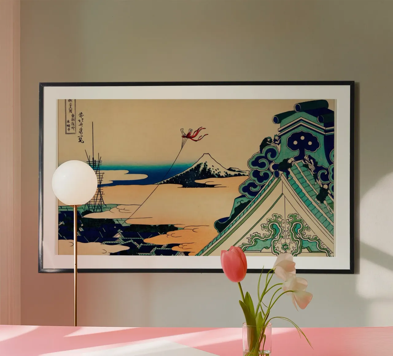 Hokusai: Tempio di Asakusa, serenità Ukiyo-e, Giappone, Monte Fuji poster con telaio in legno da NorwesClub