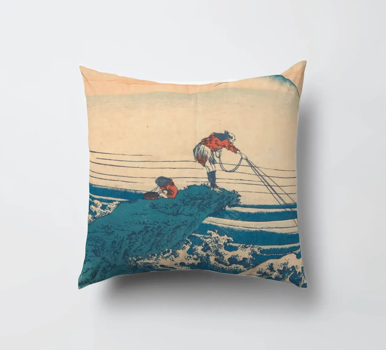 Kajikazawa in Kai" di Hokusai: Fuji e pescatori - L'icona di Uki cuscino da NorwesClub