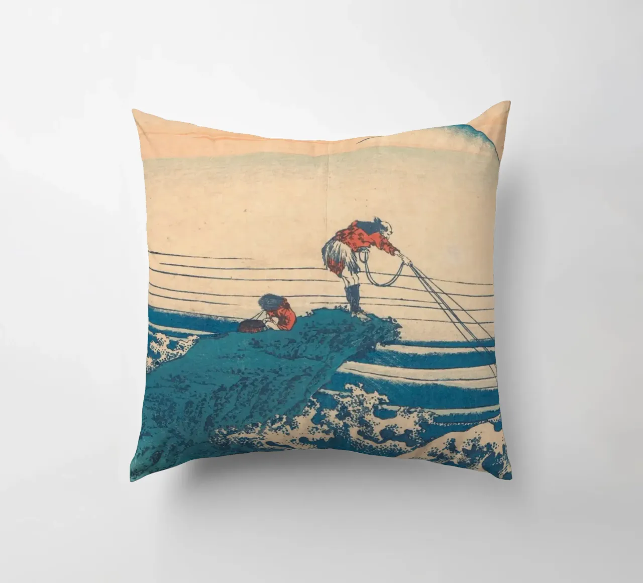 Kajikazawa in Kai" di Hokusai: Fuji e pescatori - L'icona di Uki cuscino da NorwesClub