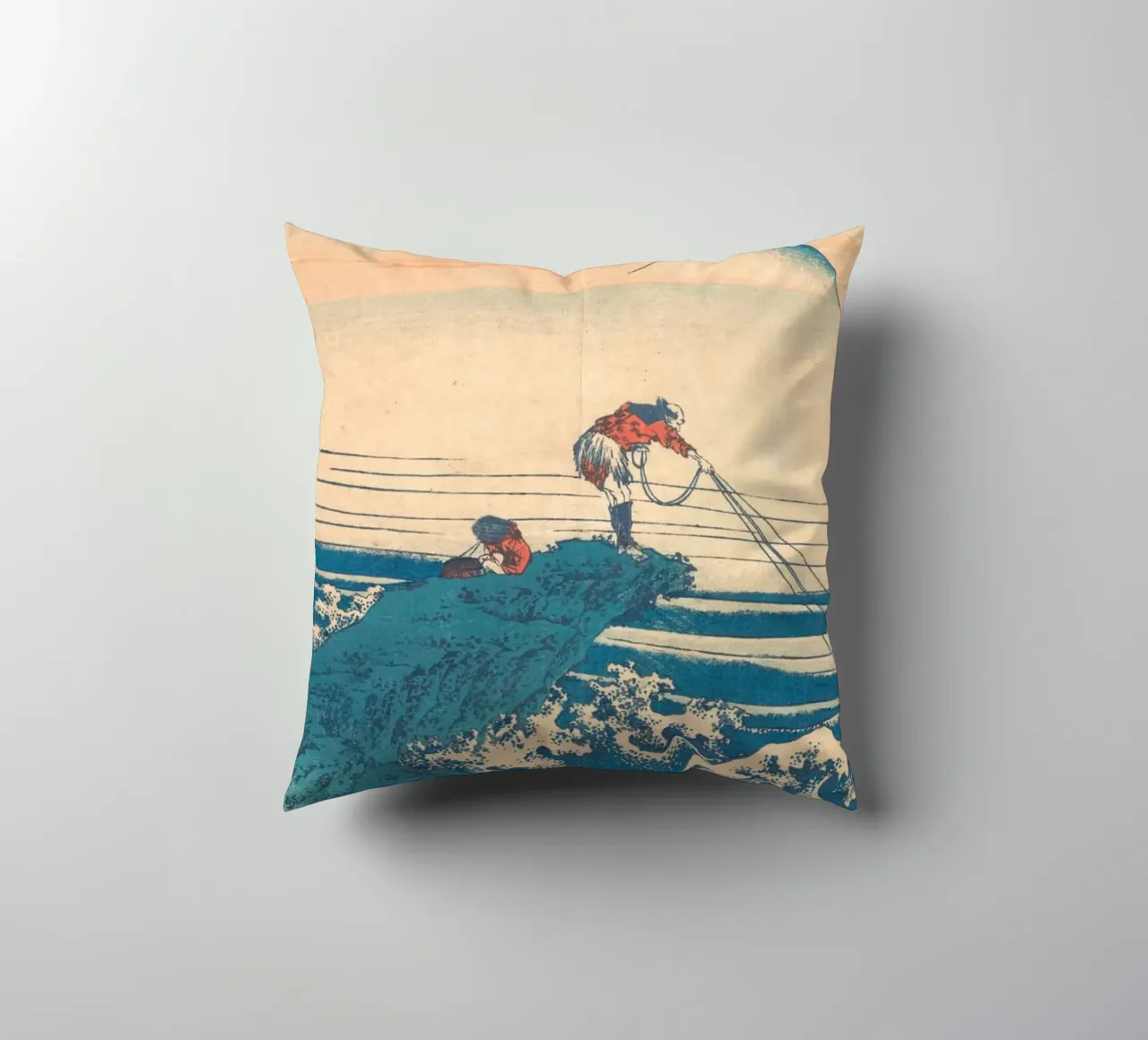 Kajikazawa in Kai" di Hokusai: Fuji e pescatori - L'icona di Uki cuscino da NorwesClub