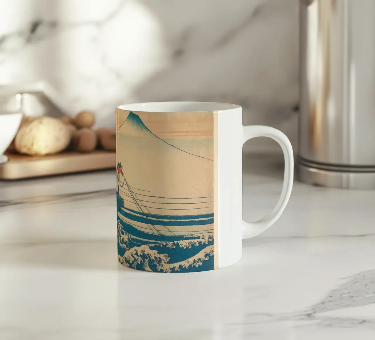 Kajikazawa in Kai" di Hokusai: Fuji e pescatori - L'icona di Uki tazza in ceramica da NorwesClub