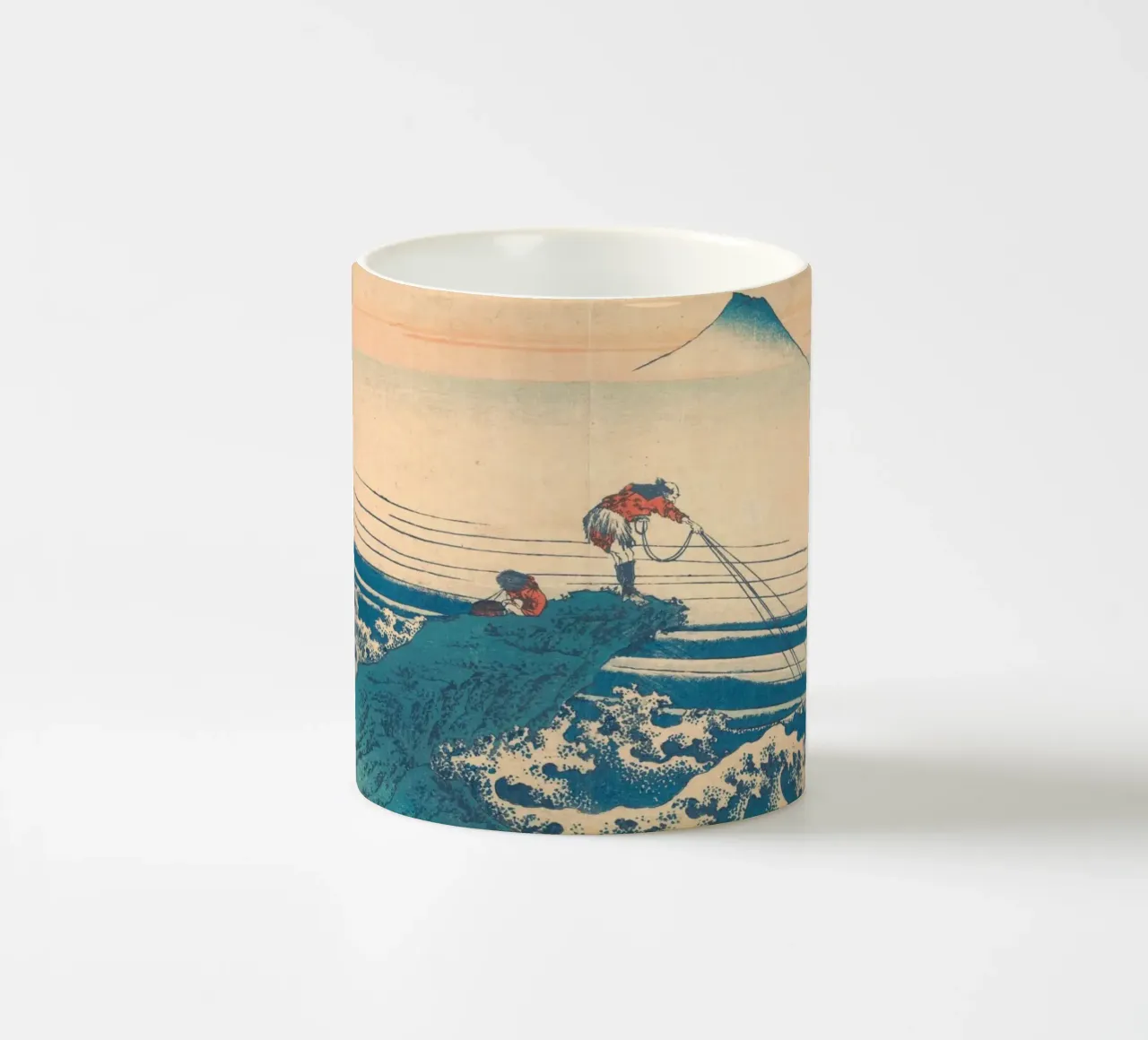 Kajikazawa in Kai" di Hokusai: Fuji e pescatori - L'icona di Uki tazza in ceramica da NorwesClub