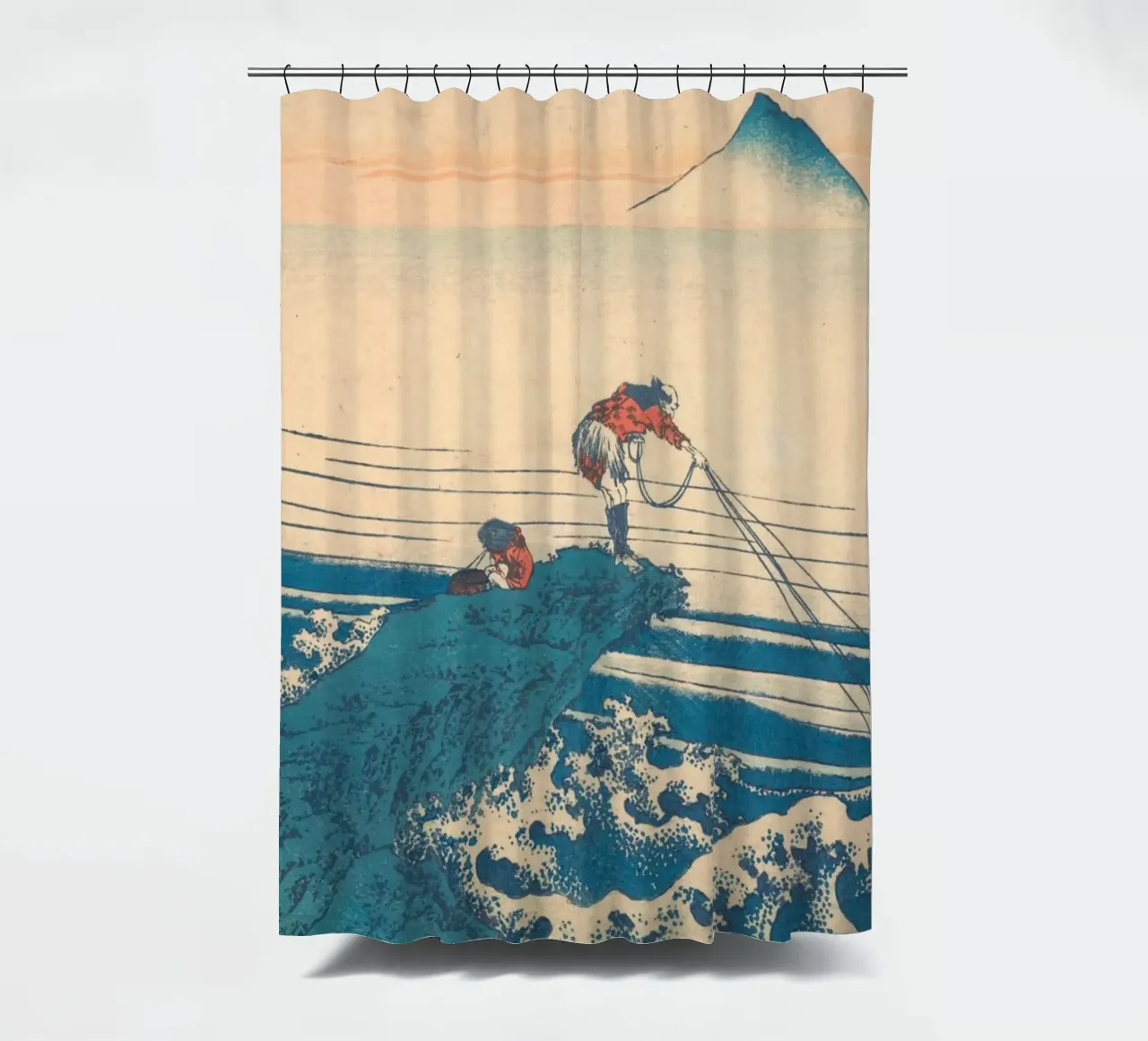 Kajikazawa in Kai" di Hokusai: Fuji e pescatori - L'icona di Uki tenda da doccia da NorwesClub