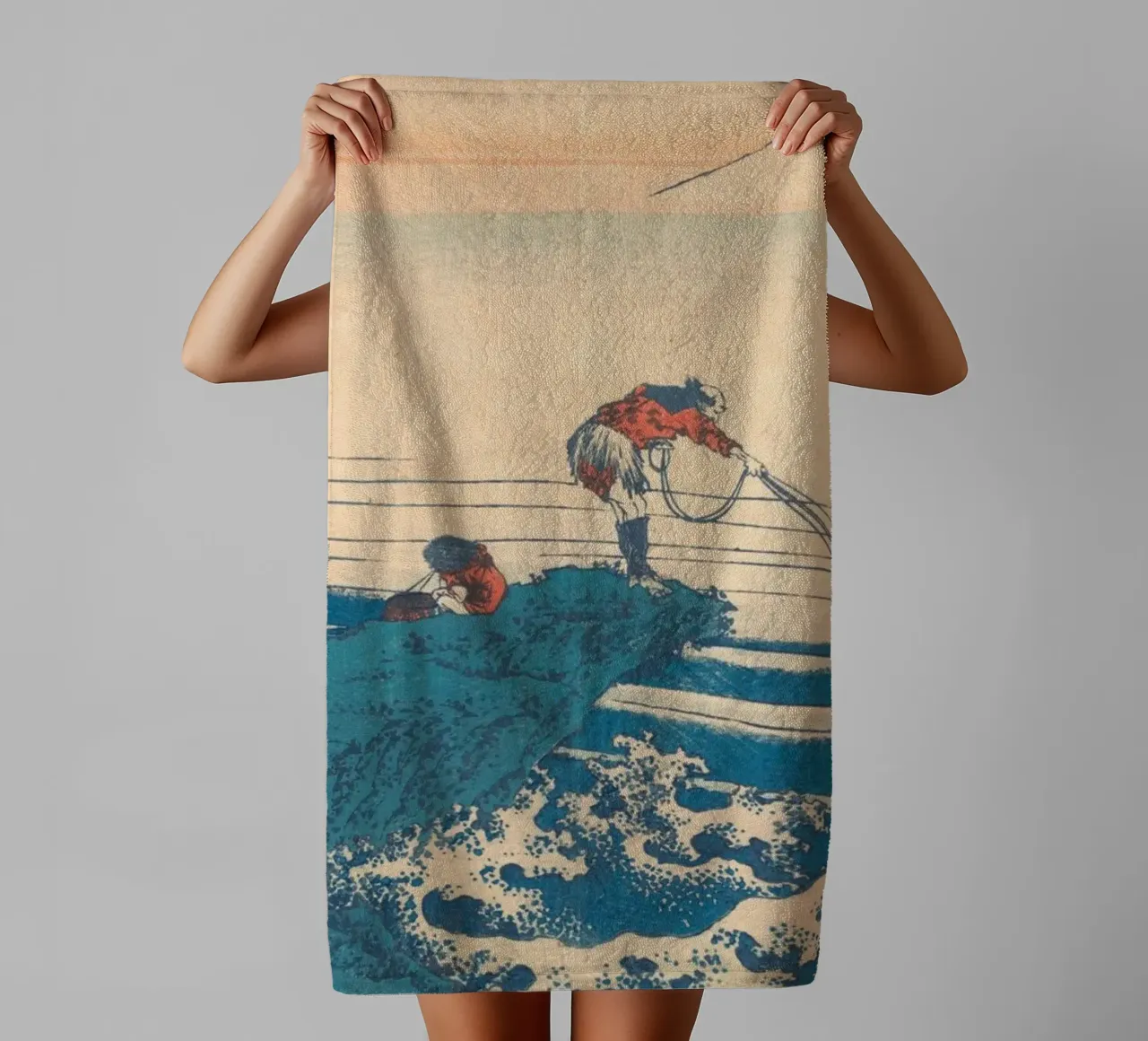Kajikazawa in Kai" di Hokusai: Fuji e pescatori - L'icona di Uki asciugamano da bagno da NorwesClub