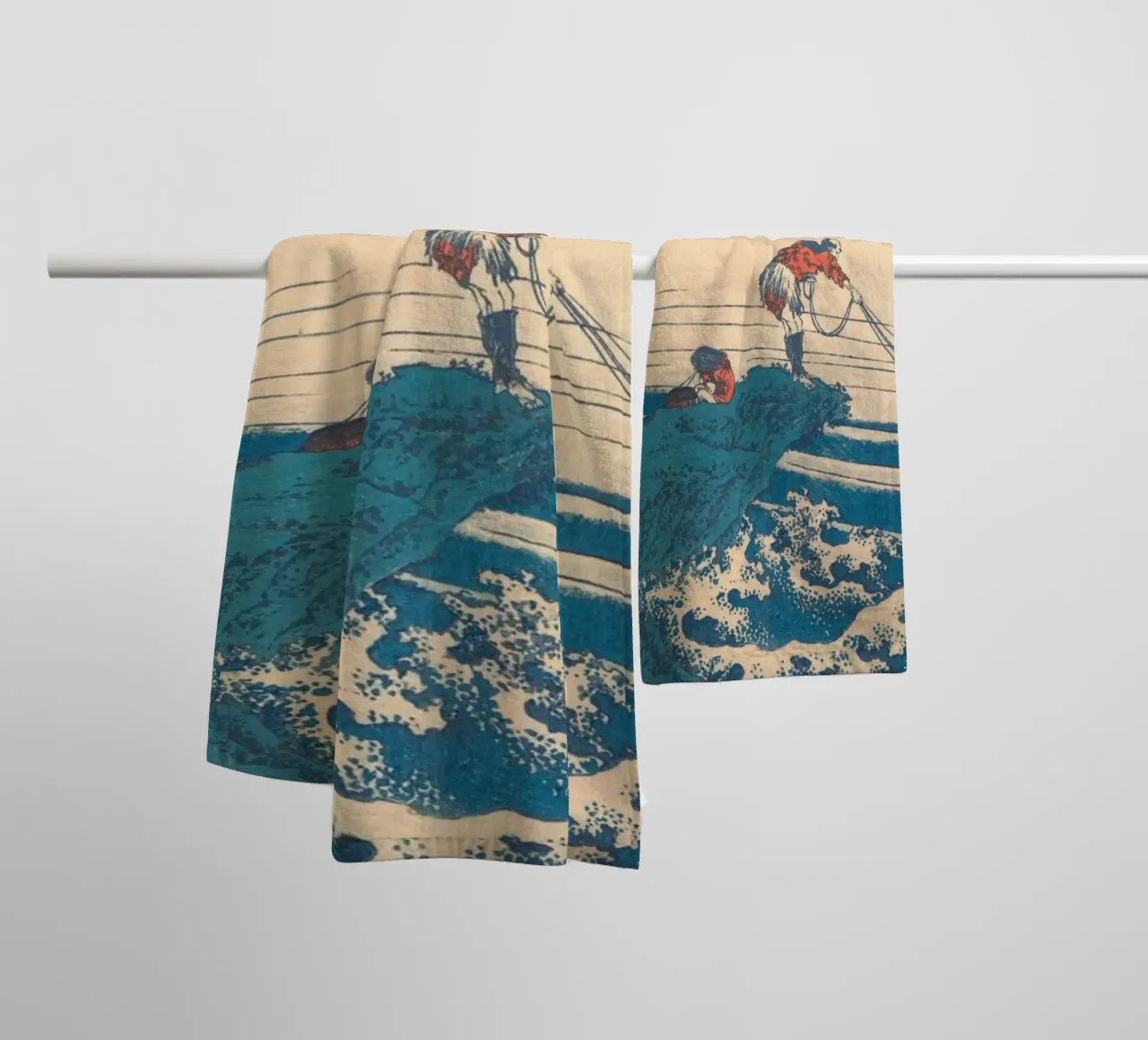 Kajikazawa in Kai" di Hokusai: Fuji e pescatori - L'icona di Uki asciugamano da bagno da NorwesClub