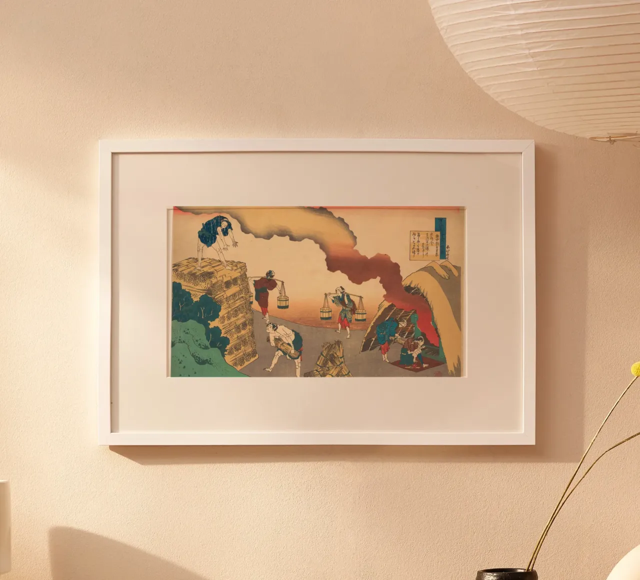 Utagawa Hiroshige: Fire & Labor - Dramatic Ukiyo-e Scene Art poster con telaio in legno da NorwesClub