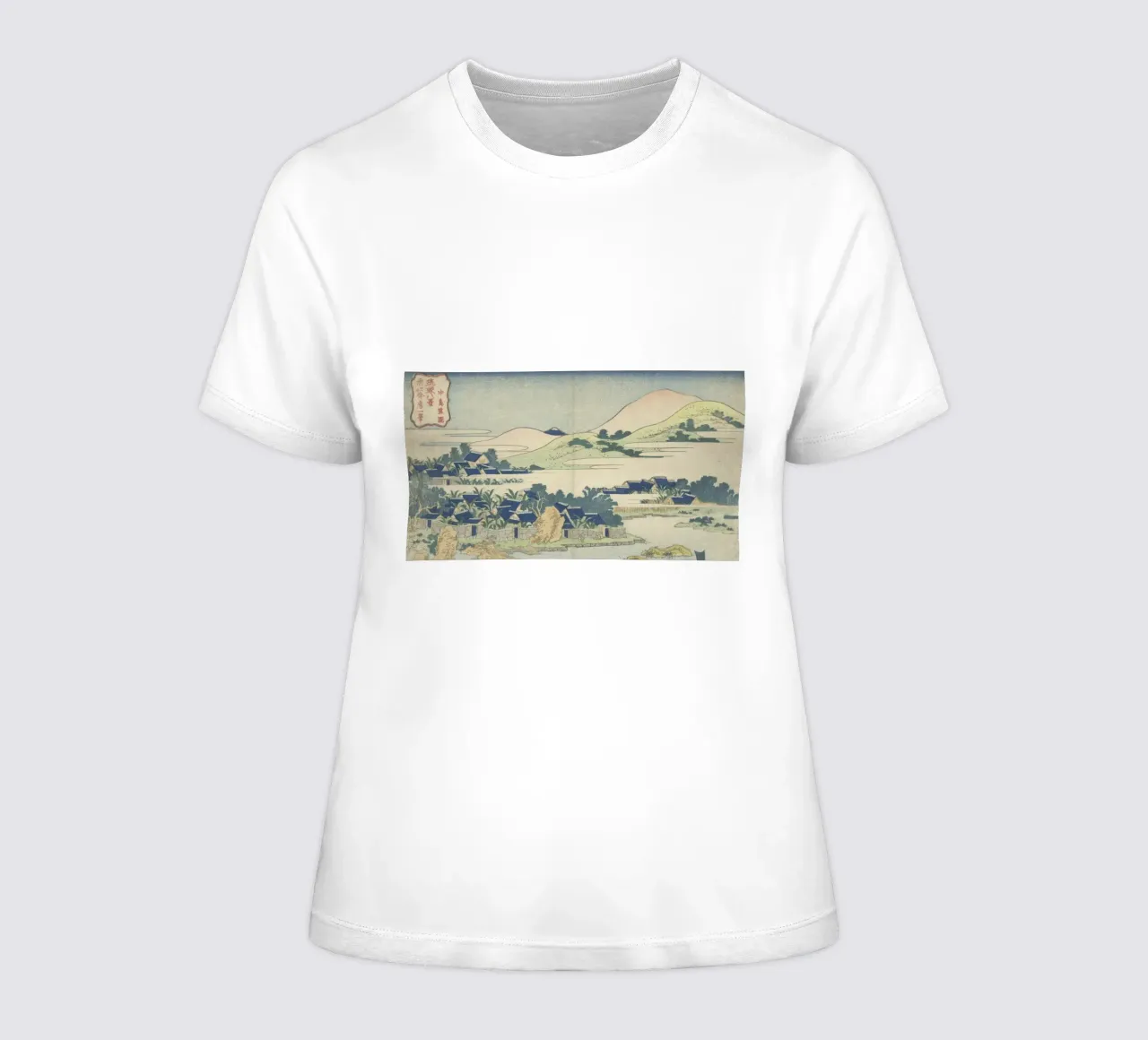 Hokusai Ryukyu Islands: Coastal Village & Mountains - Serene women's fitted t-shirt by NorwesClub