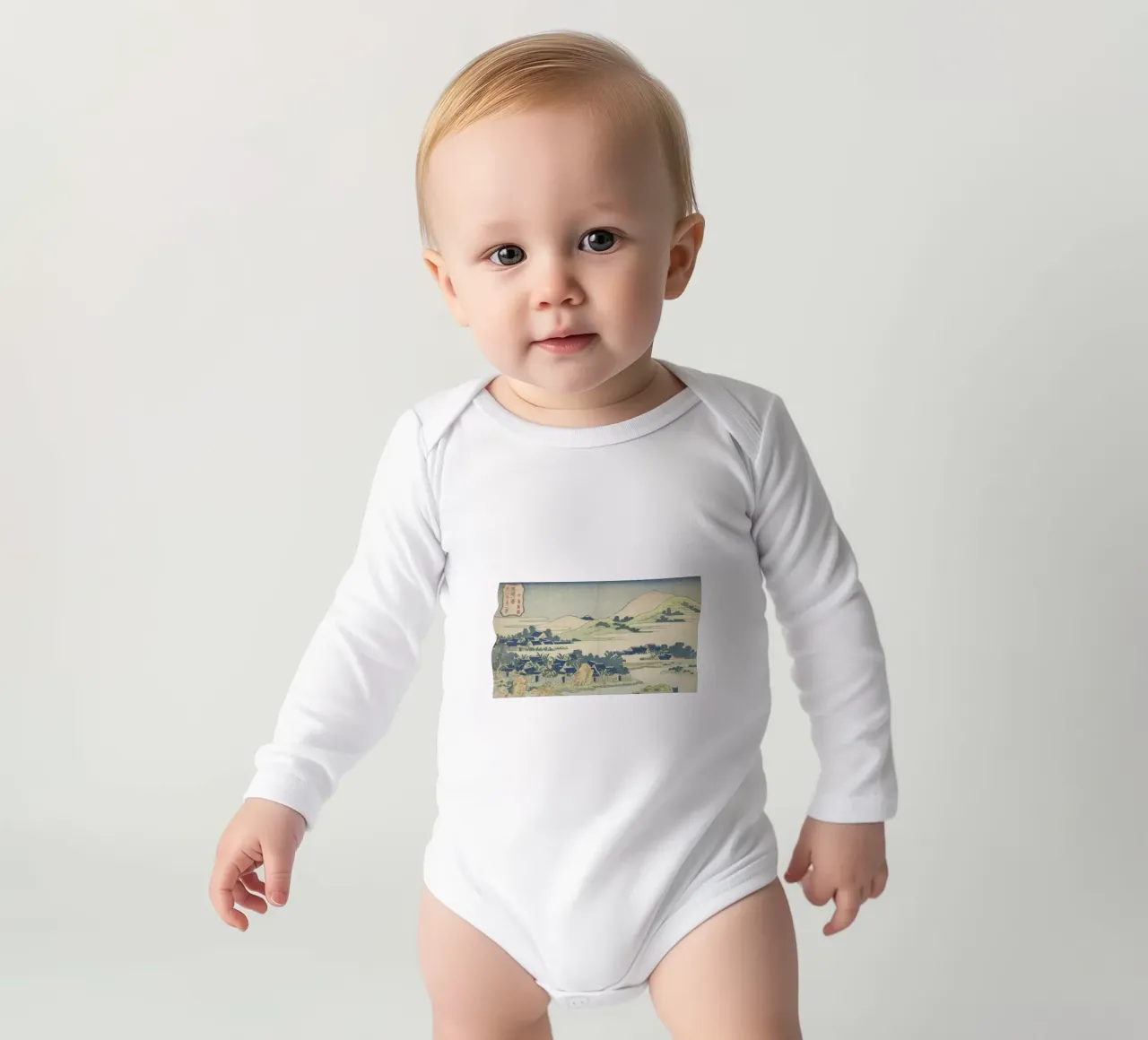 Hokusai Ryukyu-eilanden: Kustdorp & bergen - Serene babyrompertje lange mouwen van NorwesClub