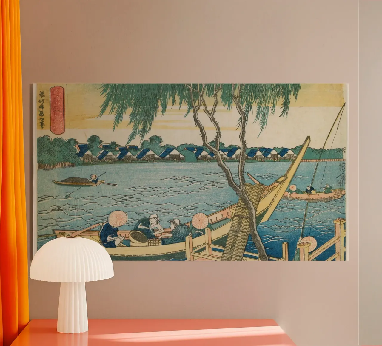 Hokusai: Miyato River Fishing & Lakeside Life - Classic Ukiy acrylic glass by NorwesClub